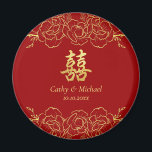 Red gold floral border chinese wedding double xi magnet<br><div class="desc">Realize your dream wedding with an oriental touch! You can customize the design by adding your names and wedding date etc. You are also welcome to reach out to me for any special design which is uniquely for you. Double happiness symbol and red decorations are the must have items for...</div>
