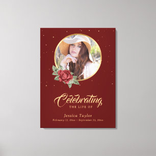 Red Gold Floral Funeral Welcome Sign