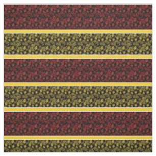 Red/gold floral-gold/white stripe - black fabric
