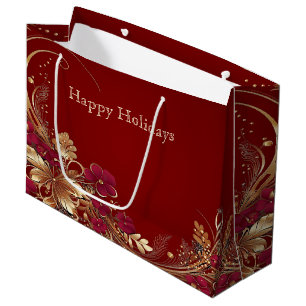 Red Gold Floral Holiday Gift Bag