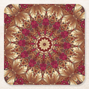 Red Gold Floral Holiday Paper Coaster