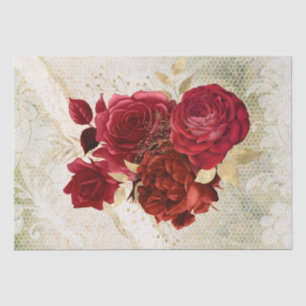 Red Gold Floral Lace Bouquet Decoupage Tissue Paper