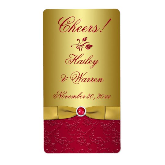 Red, Gold Floral PRINTED RIBBON Wedding Label Shipping Label