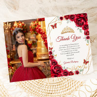 Red Gold Floral Quinceanera Photo