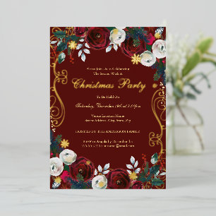 Red Gold Floral Swirl Christmas Party 