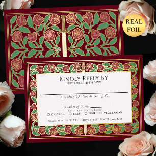 Red Gold Floral Sword Royal Wedding RSVP