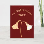 Red Gold Flower Romantic Christmas Card<br><div class="desc">This romantic first Christmas holiday card features a red and gold flower design with calligraphy script and a personalized message inside. The flower is a twin flower, which always grows with two blossoms on one stem, inseparable. Add your information on the panel to the right and visit our store for...</div>