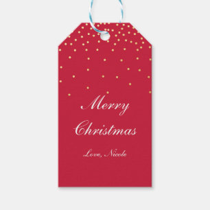 Red & Gold Foil Confetti Dots Christmas Gift Tag