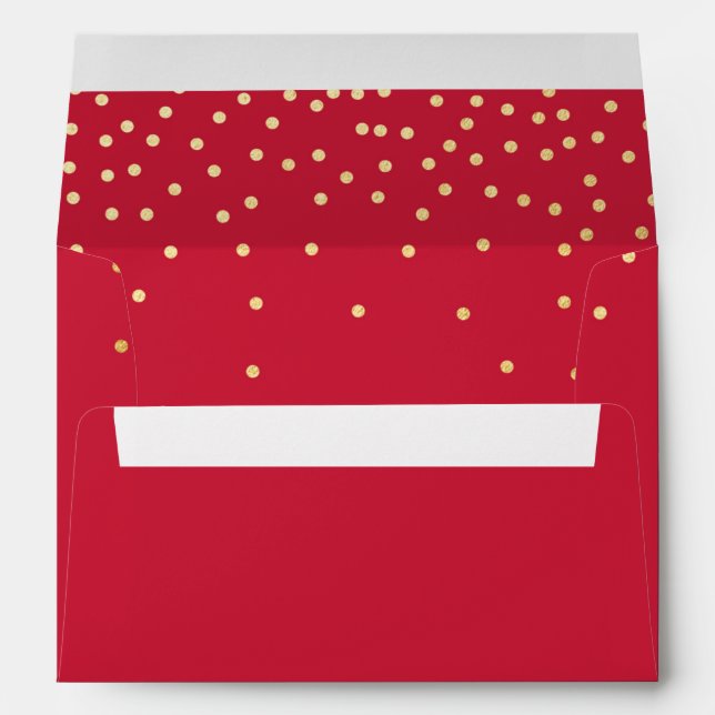 Red & Gold Foil Confetti Dots Invitation Envelope (Back (Bottom))