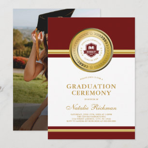 Red & Gold Formal Graduation Ceremony Photo Invitation