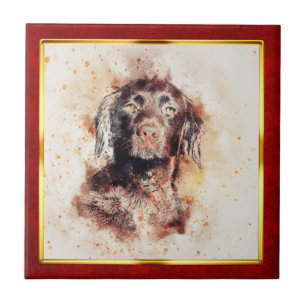 Red & Gold Framed Abstract Dog Print Tile