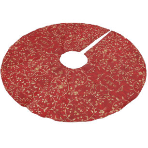 Red Gold French Floral Embroidery Tree Skirt