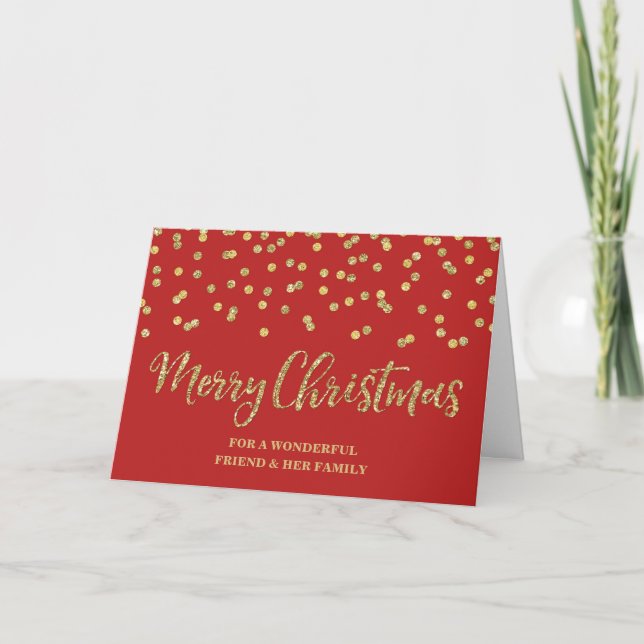 Red Gold Friend & Family Merry Christmas Card (Front)