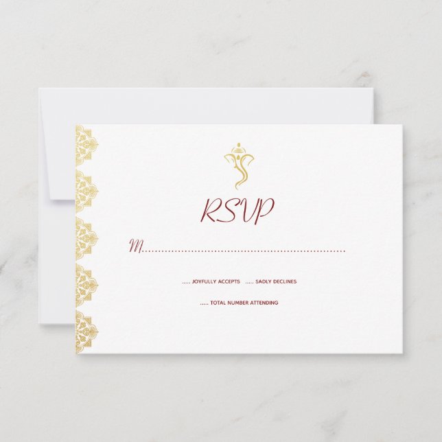 Red & Gold Ganesha and Mehndi Indian RSVP Card (Front)