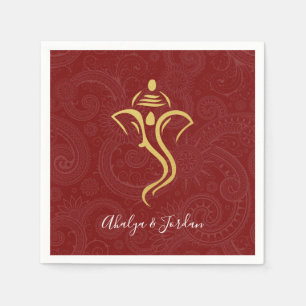 Red & Gold Ganesha Mehndi Wedding Party Napkin