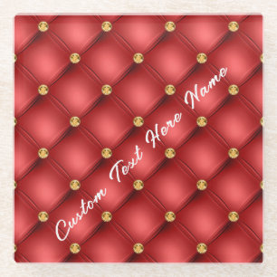 Red Gold Gemstone Glass Coaster with Custom Text
