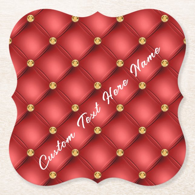 Red Gold Gemstone Paper Coaster with Custom Text (Front)