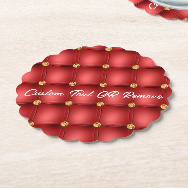 Red Gold Gemstone Paper Coaster with Custom Text (Angled)