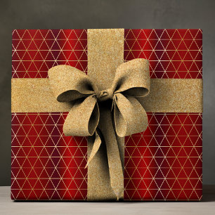 Red Gold Geometric Triangle Christmas Pattern Wrapping Paper