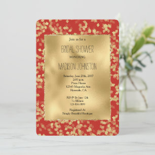 Red Gold Glam Confetti Abstract Bridal Shower Invitation