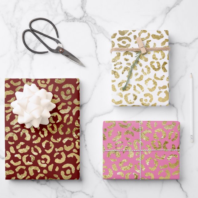 Red Gold Glam Leopard Print Wrapping Paper Sheet (Front)