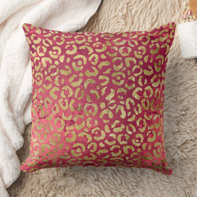 Red Gold Glam Leopard Throw Pillow (Blanket)