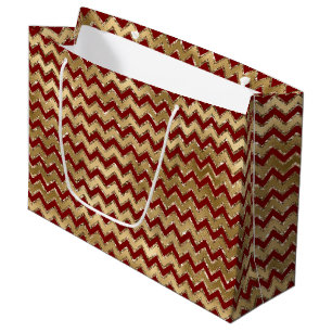 Red Gold Glam Zigzag Stripes Christmas Large Gift Bag