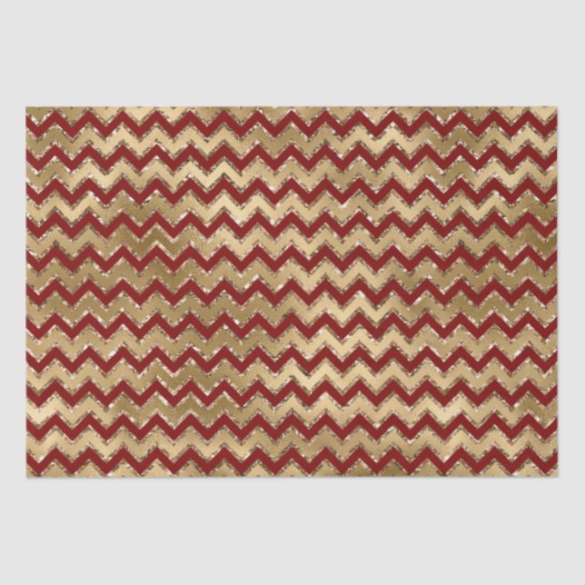 Red Gold Glam Zigzag Stripes Christmas Tissue Paper (Front)