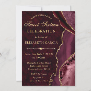Red & Gold Glitter Agate and marble Sweet 16 Invitation