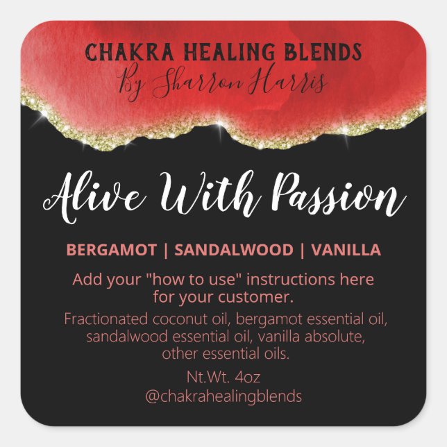 Red Gold Glitter Agate Passion Blend Labels (Front)