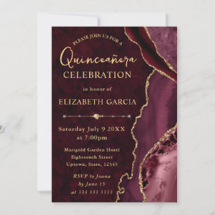Red Gold Glitter Agate Quinceanera Invitation