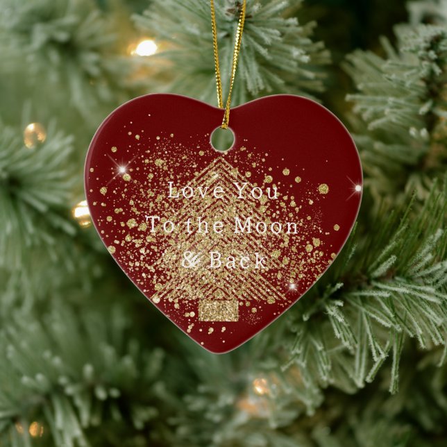Red Gold Glitter Christmas Tree Love Ceramic Ornament (Tree)