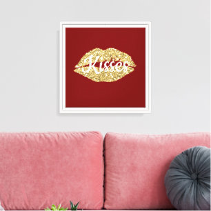 Red Gold Glitter Lips Flirty Kiss Canvas Print