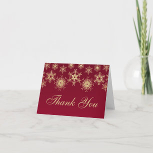 Red, Gold Glitter LOOK Snowflakes Thank You Card