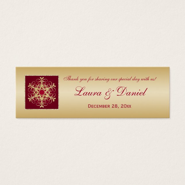 Red Gold Glitter LOOK Snowflakes Wedding Favour (Front)