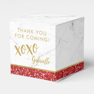 Red Gold Glitter Marble xoxo Birthday Favor Box