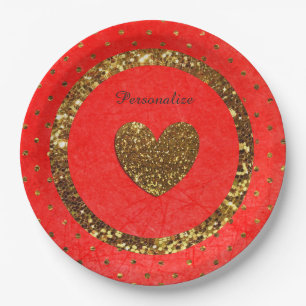 Red & Gold Glitter Personalized Paper Plates