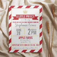 Red Gold Glitter Prince Baby Shower Invite