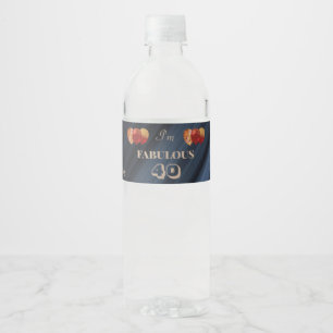 Red Gold & Glitter Red Balloons Fabulous 40th Water Bottle Label