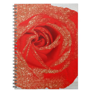 Red Gold Glitter Rose White Wood Shabby Chic Notebook