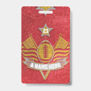 Red & Gold Glitter School Football Team Sports Badge