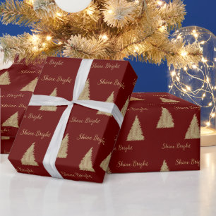 Red Gold Glitter Shine Christmas Trees Wrapping Paper