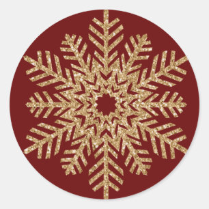 Red Gold Glitter Snowflake Classic Round Sticker