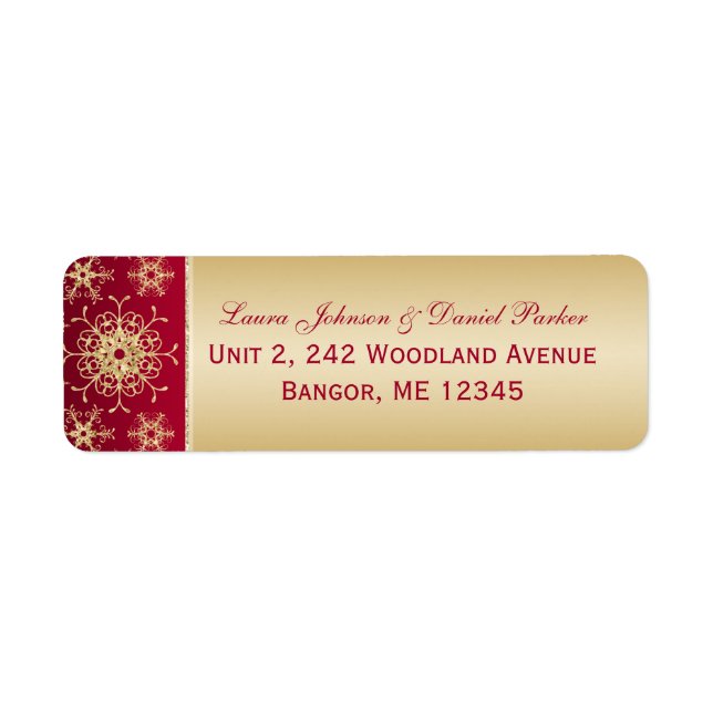 Red, Gold Glitter Snowflakes Return Address Label (Front)