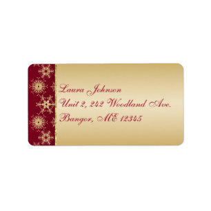 Red, Gold Glitter Snowflakes Return Address Label
