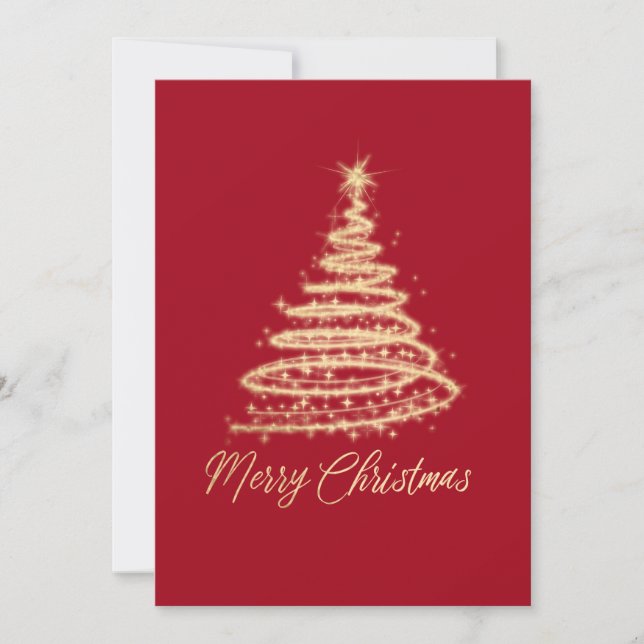 Red Gold Glitter Sparkle Christmas Tree  Holiday Card (Front)
