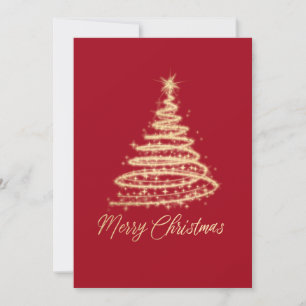 Red Gold Glitter Sparkle Christmas Tree  Holiday Card