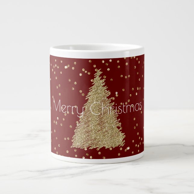 Red Gold Glitter Sparkle Christmas Tree    Large Coffee Mug (Front)
