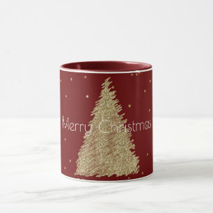Red Gold Glitter Sparkle Christmas Tree   Mug