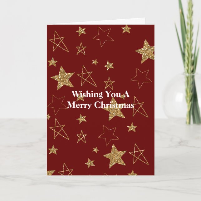 Red Gold Glitter Stars Christmas Card (Front)